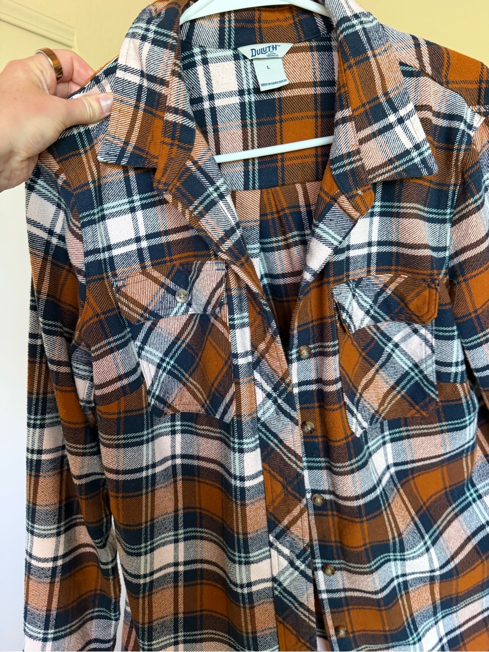 Duluth Trading Co Rust, Navy & Cream Plaid Flannel Shirt